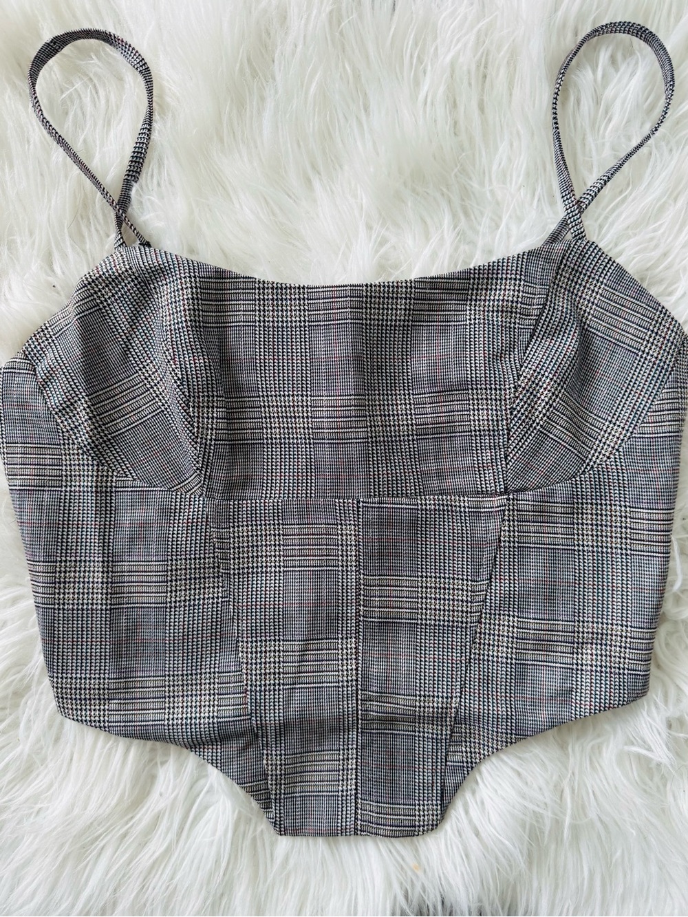 Structured Plaid Bustier Crop Top Multi (Black/Grey) Size S (Fits XS)